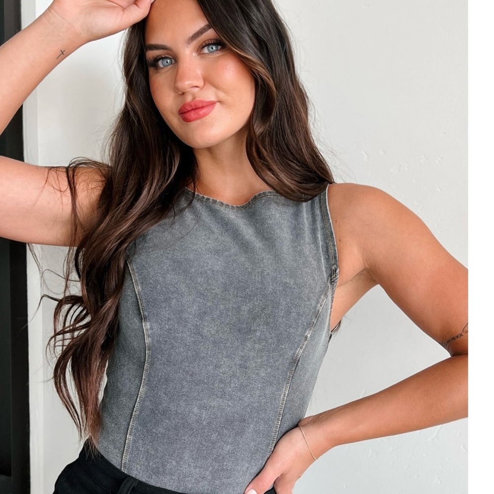 Gray Sleeveless Denim Top